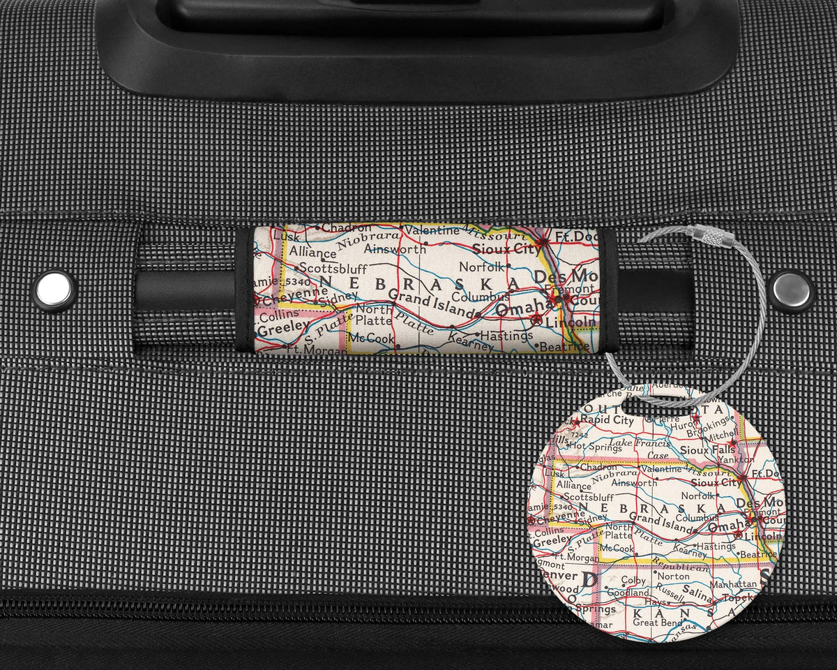 Nebraska Map Luggage Tag and Handle Wrap