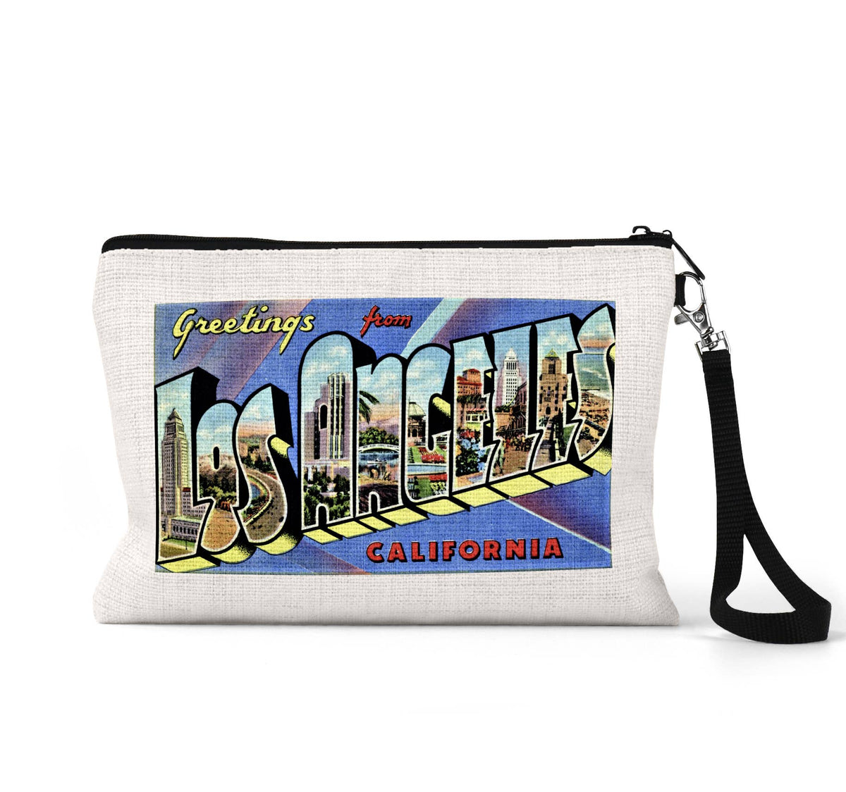 Los Angeles California vintage postcard wristlet travel pouch