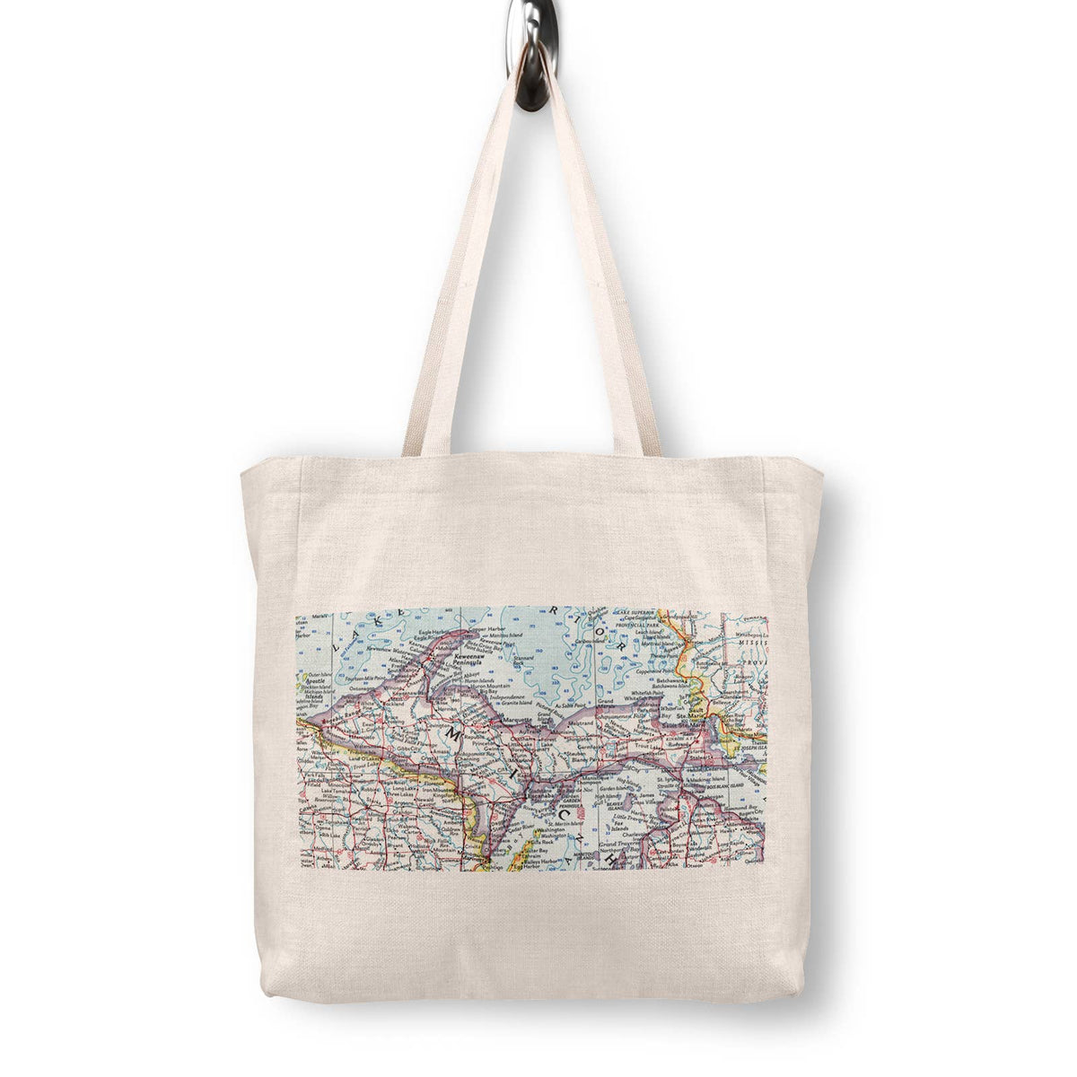 Upper Peninsula Michigan Vintage Map Canvas Tote Bag
