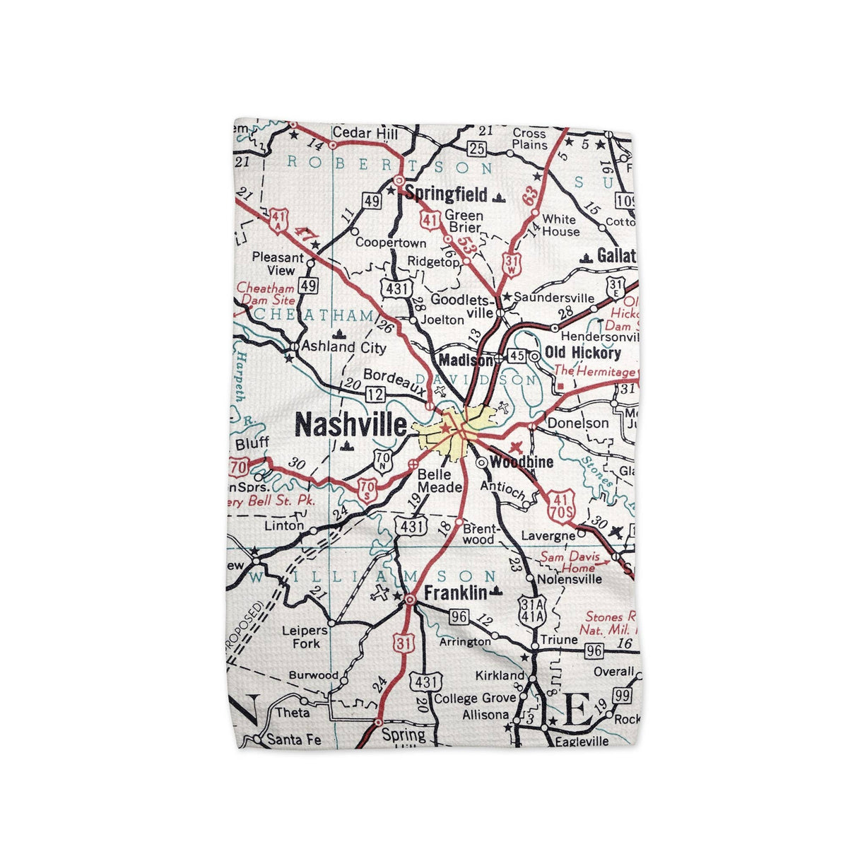 Nashville Tennessee map tea towel