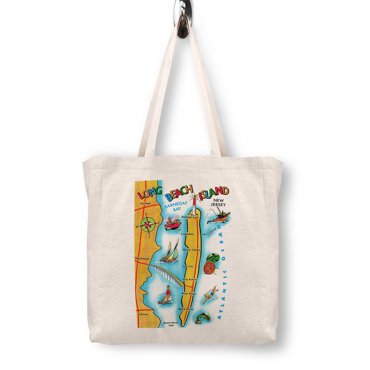 Long Beach Island New Jersey Vintage Postcard Canvas Tote Bag
