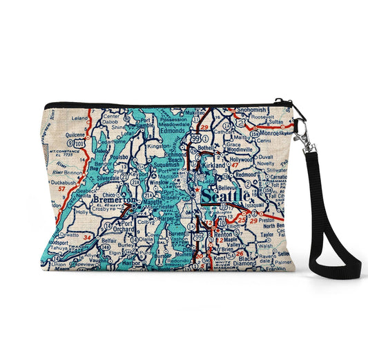 Puget Sound Washington map wristlet travel pouch