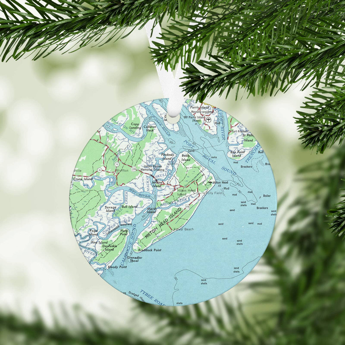 Hilton Head Island South Carolina vintage map Christmas ornament