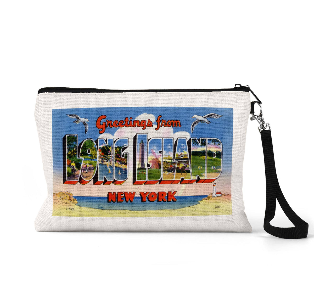 Long Island New York vintage postcard wristlet travel pouch