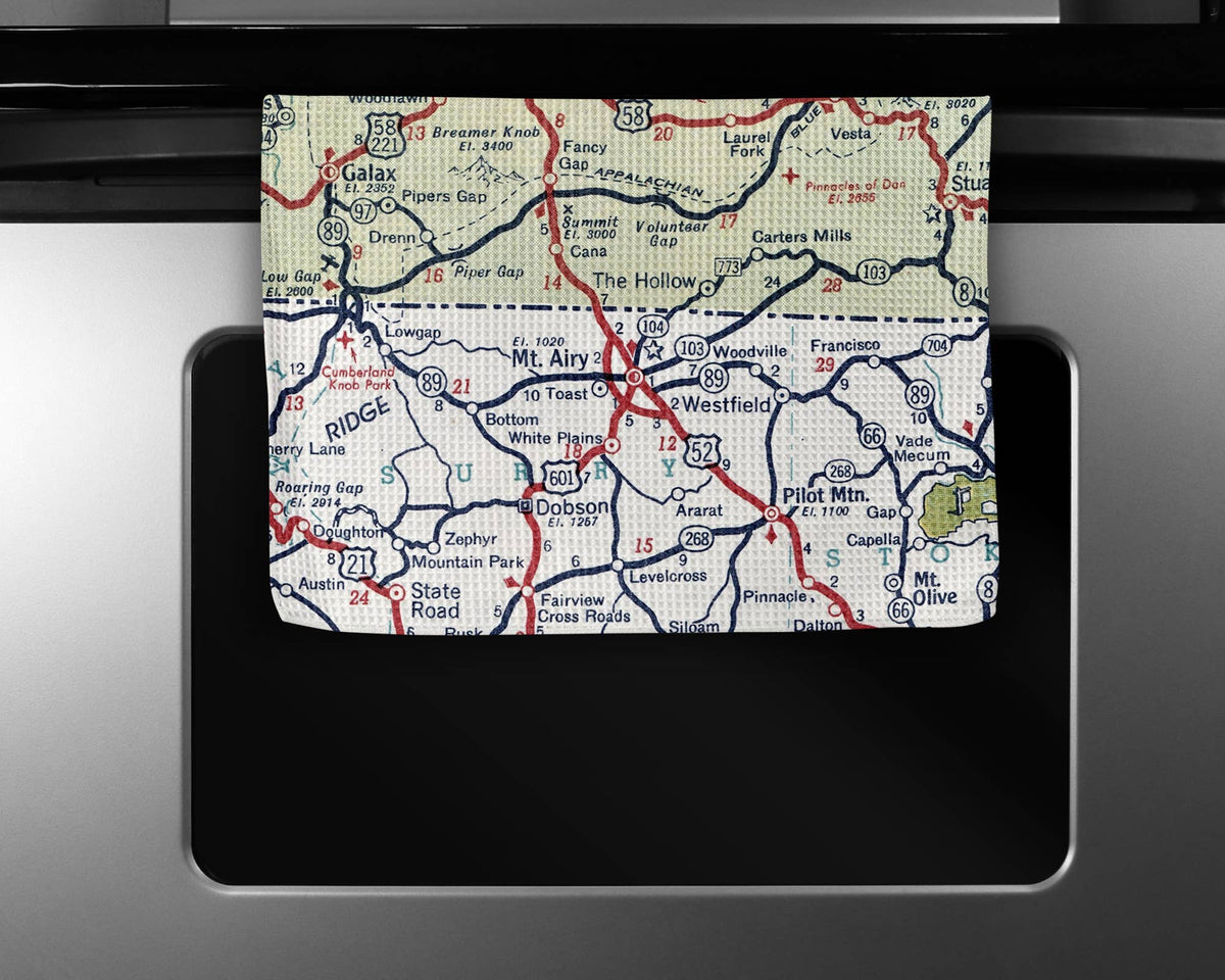 Mt Airy North Carolina map tea towel