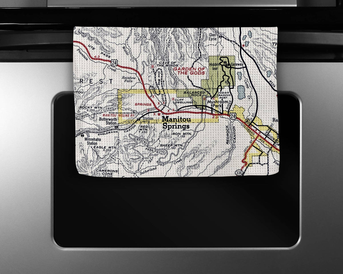 Manitou Springs Garden of the Gods Colorado map tea towel