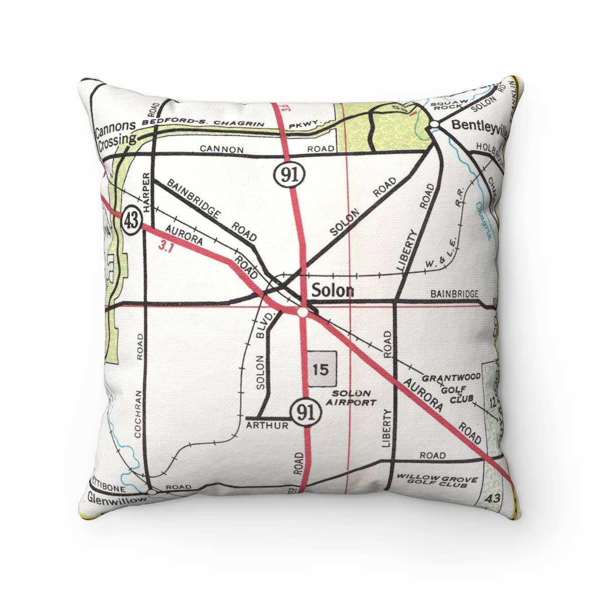 Solon Ohio vintage map throw pillow