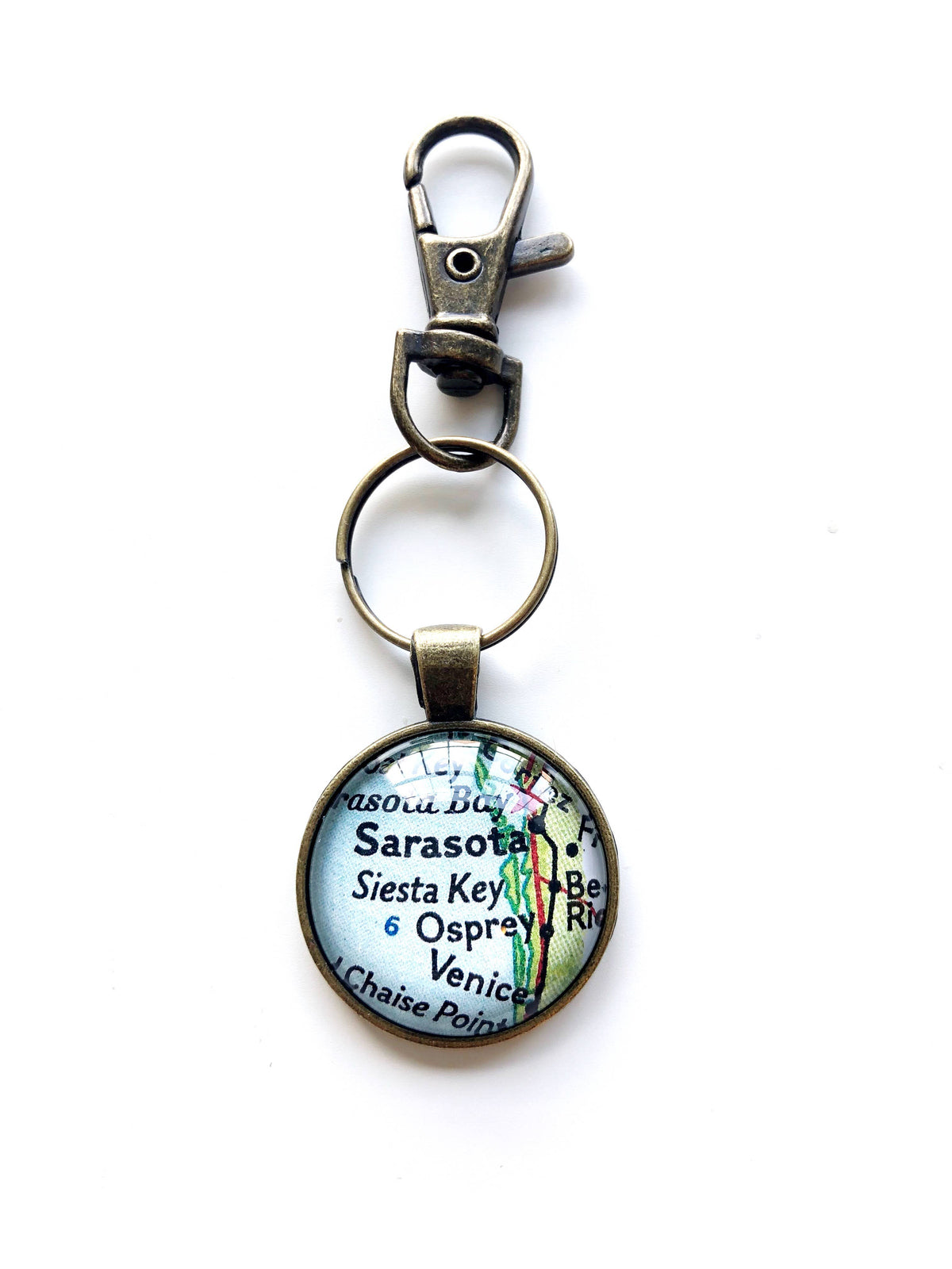 Siesta Key Florida vintage map keychain