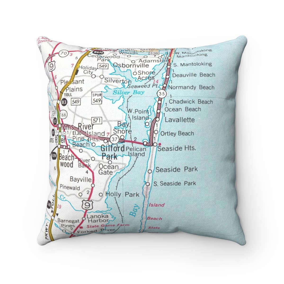 Seaside Heights New Jersey vintage map throw pillow