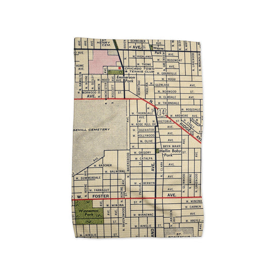Andersonville Chicago Illinois map tea towel