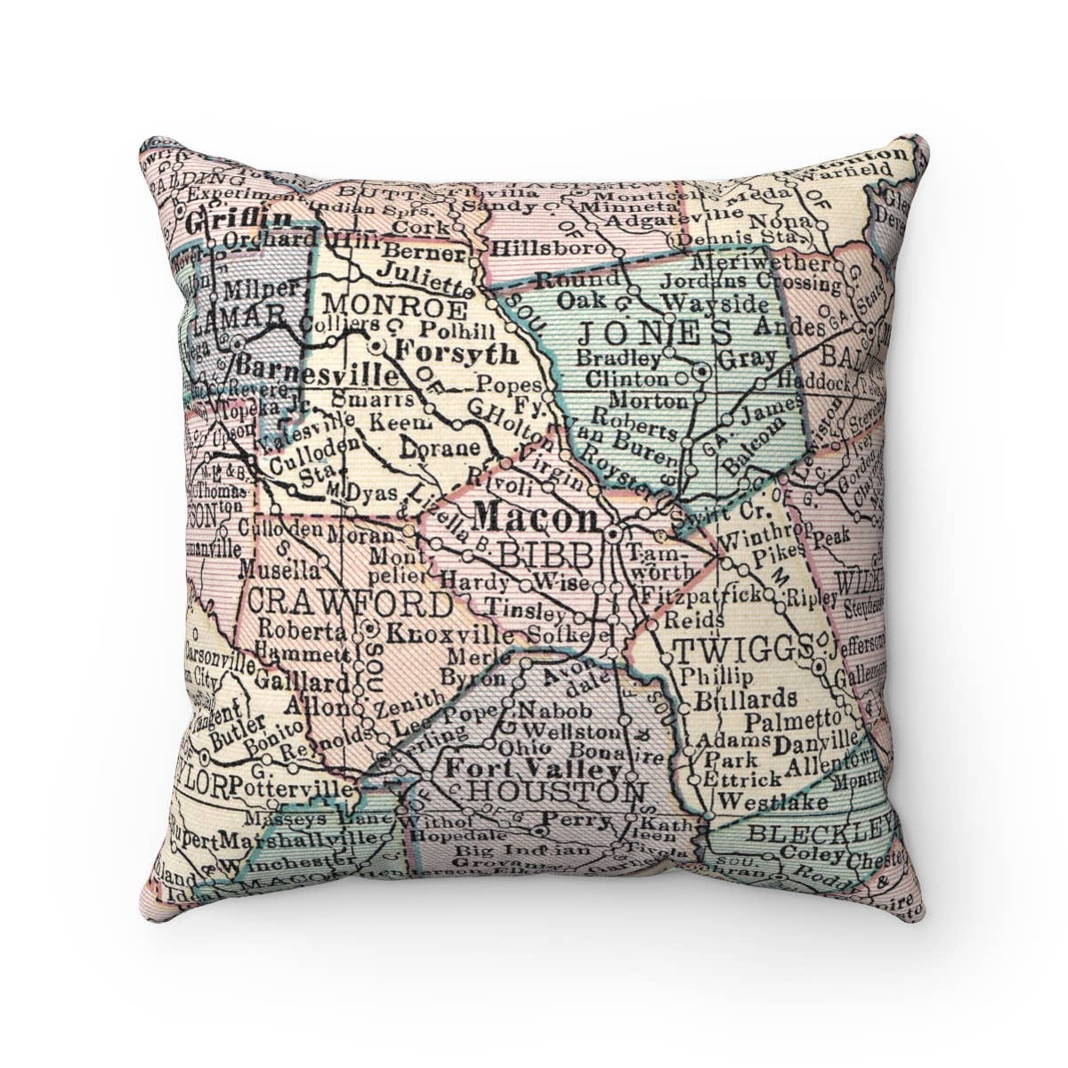 Macon Georgia vintage map throw pillow