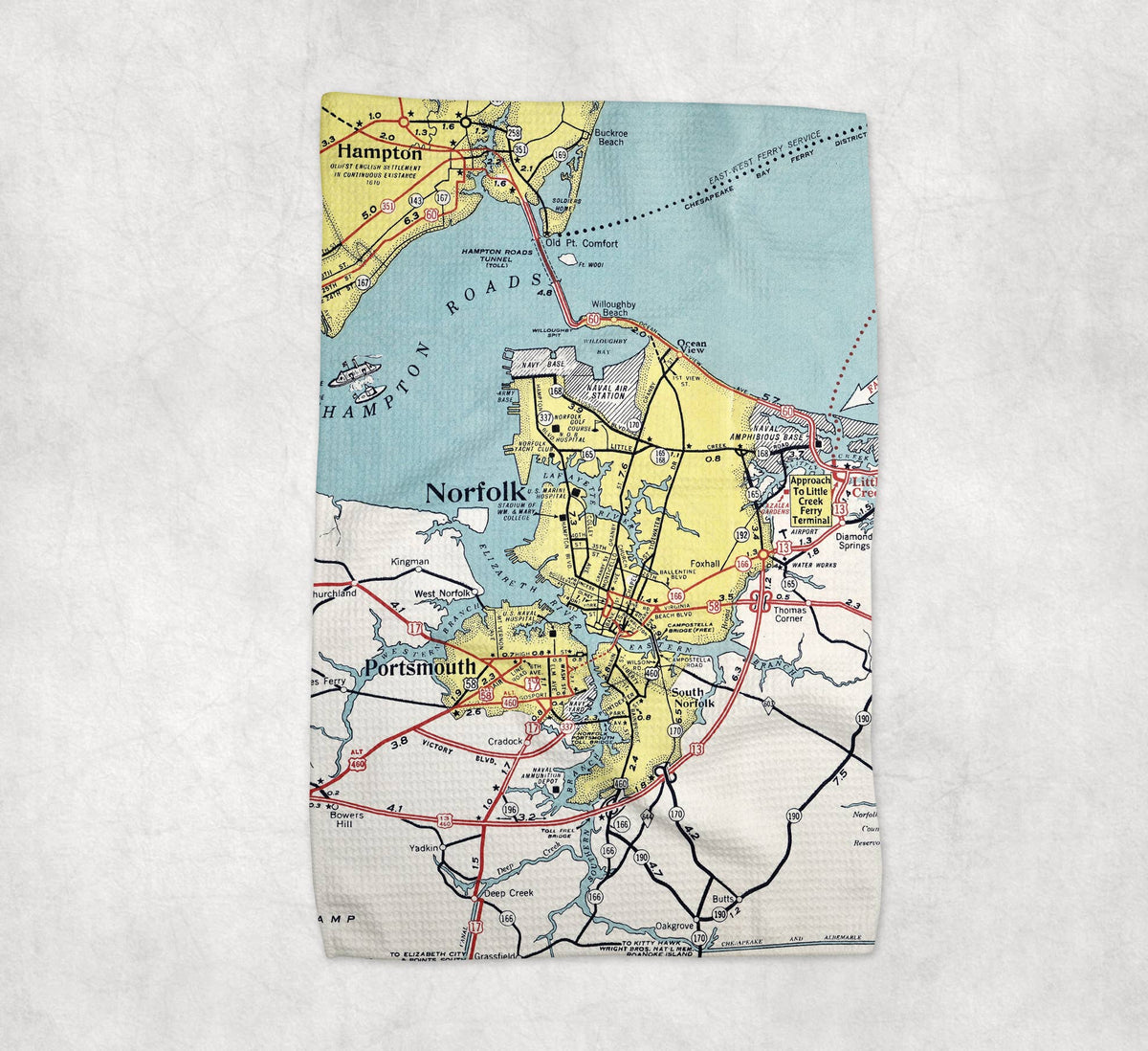 Norfolk Virginia map tea towel
