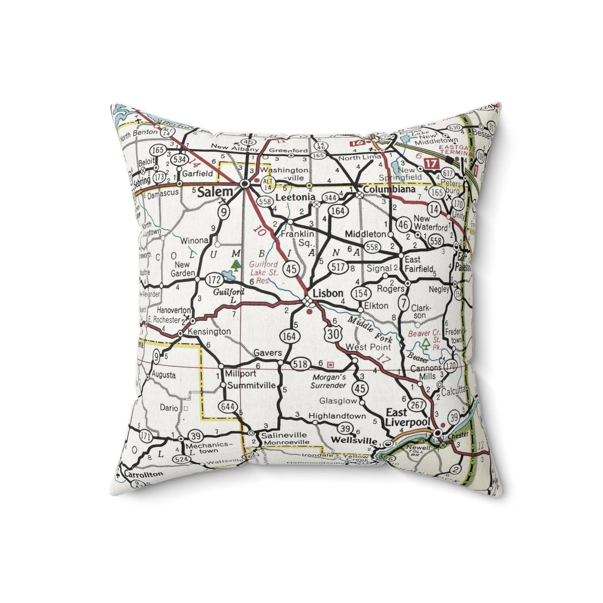 Lisbon Ohio vintage map throw pillow