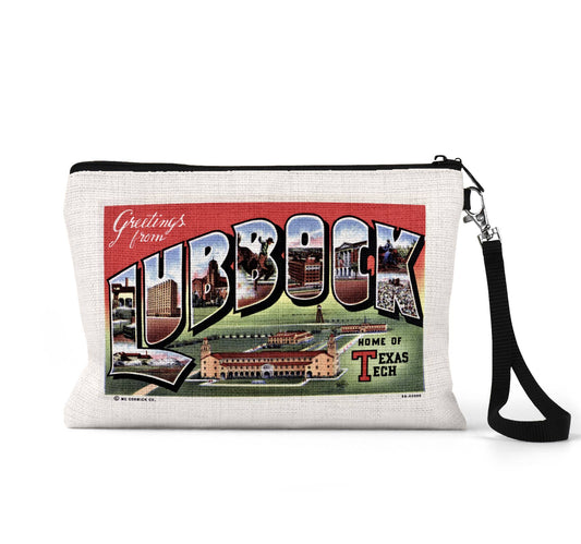 Lubbock Texas Tech vintage postcard wristlet travel pouch