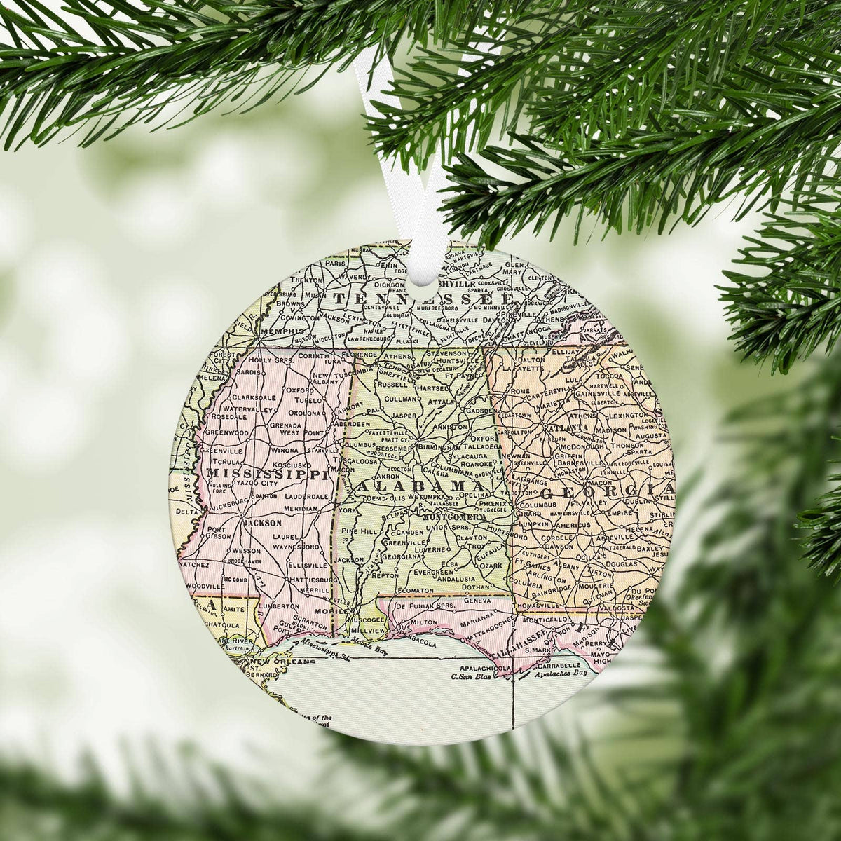 Alabama vintage map Christmas ornament