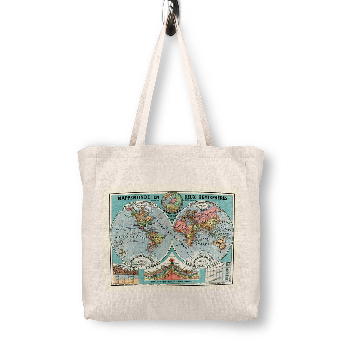 French World Hemispheres Vintage Map Canvas Tote Bag
