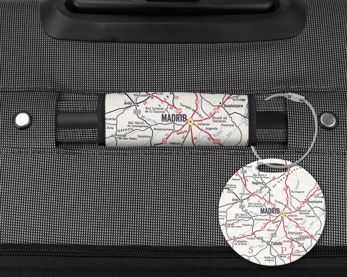 Madrid Spain Map Luggage Tag and Handle Wrap