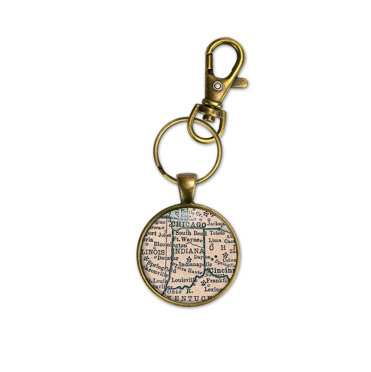 Indiana vintage map keychain