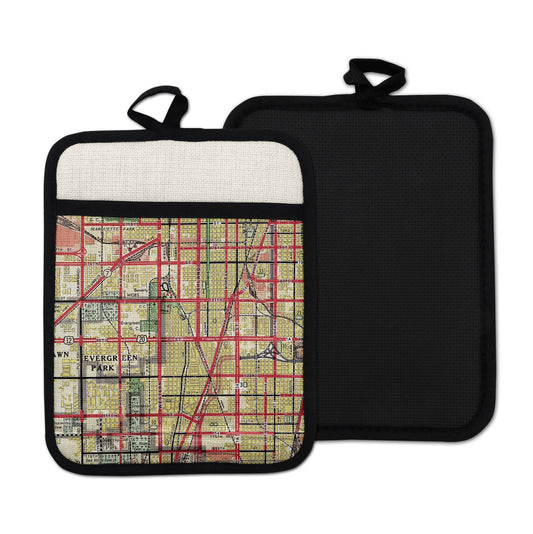 Beverly Chicago Illinois vintage map hot pad