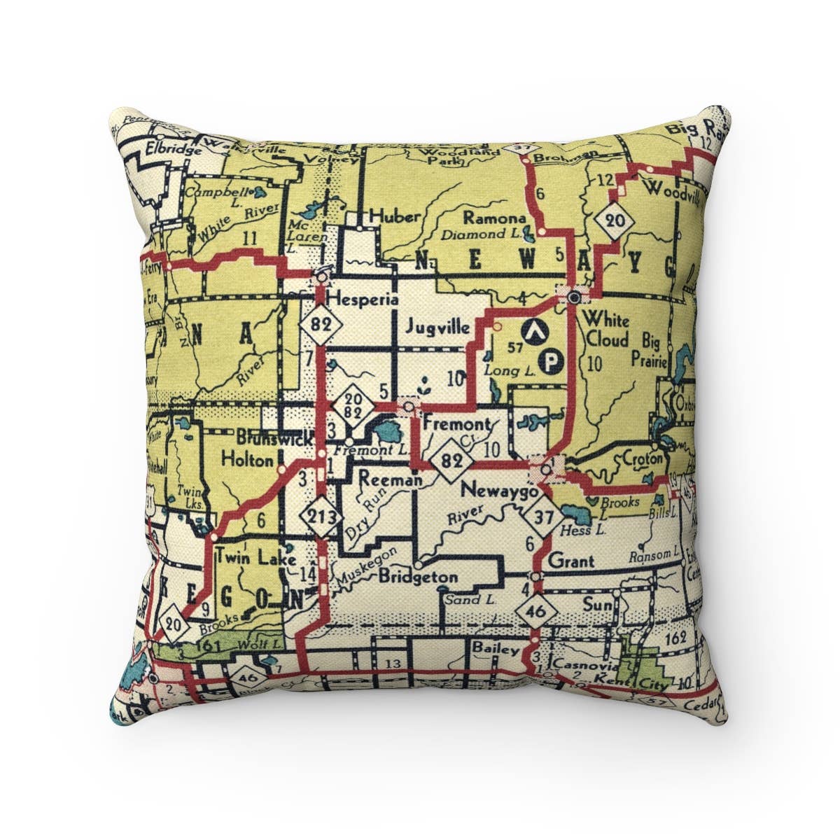 Fremont Michigan vintage map throw pillow