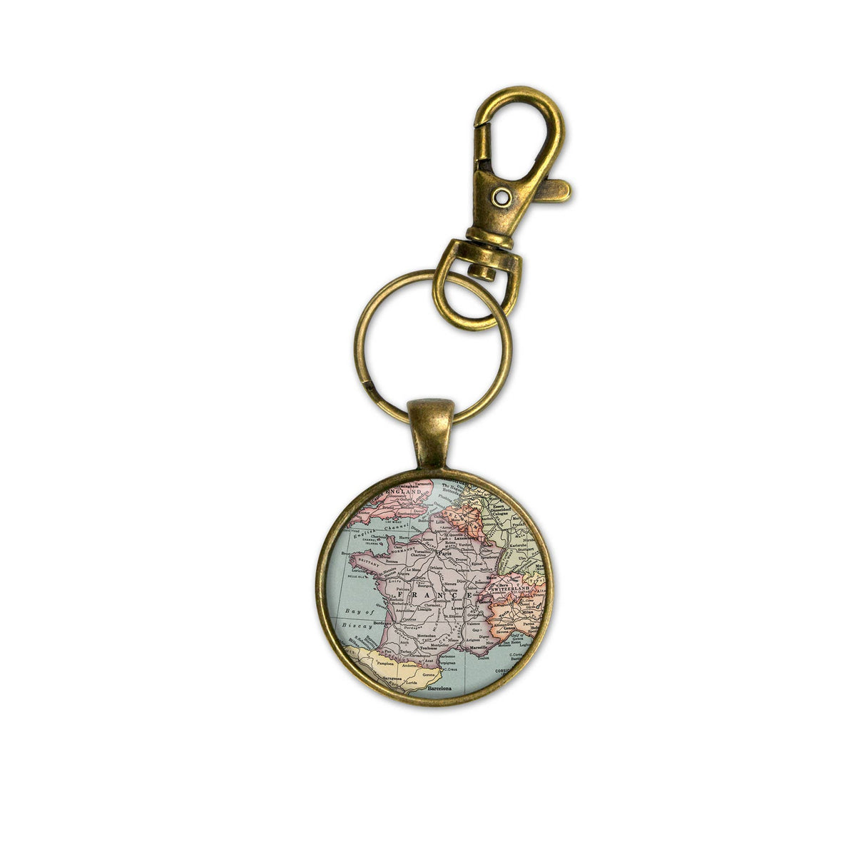 France vintage map keychain