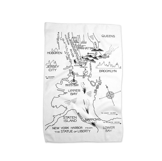 New York Harbor New York City map tea towel