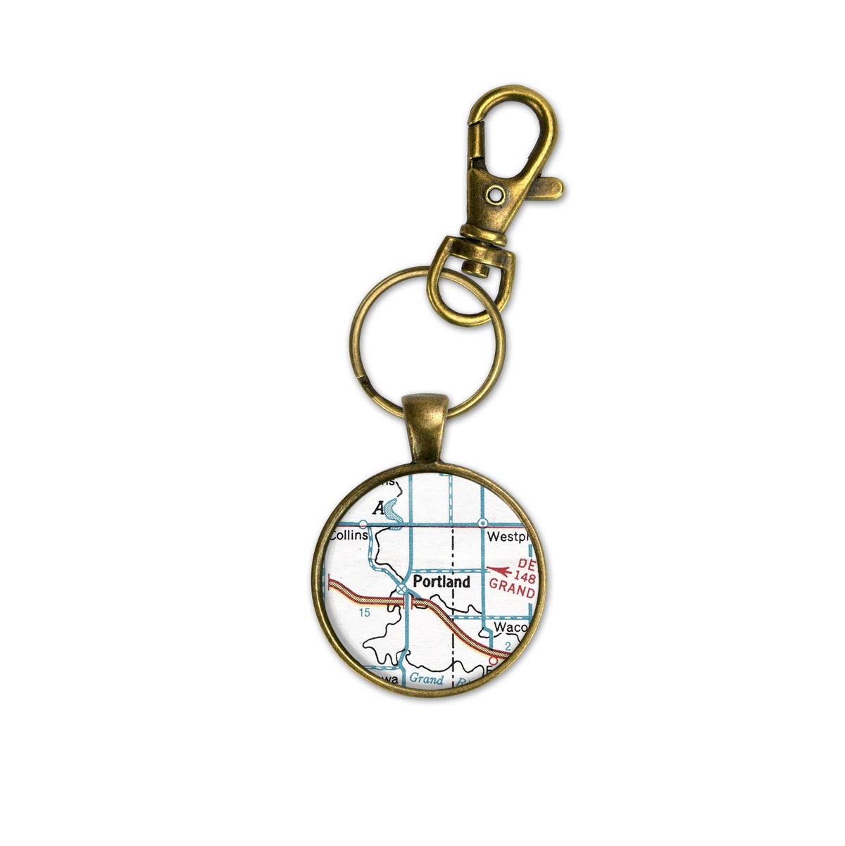 Portland Michigan vintage map keychain