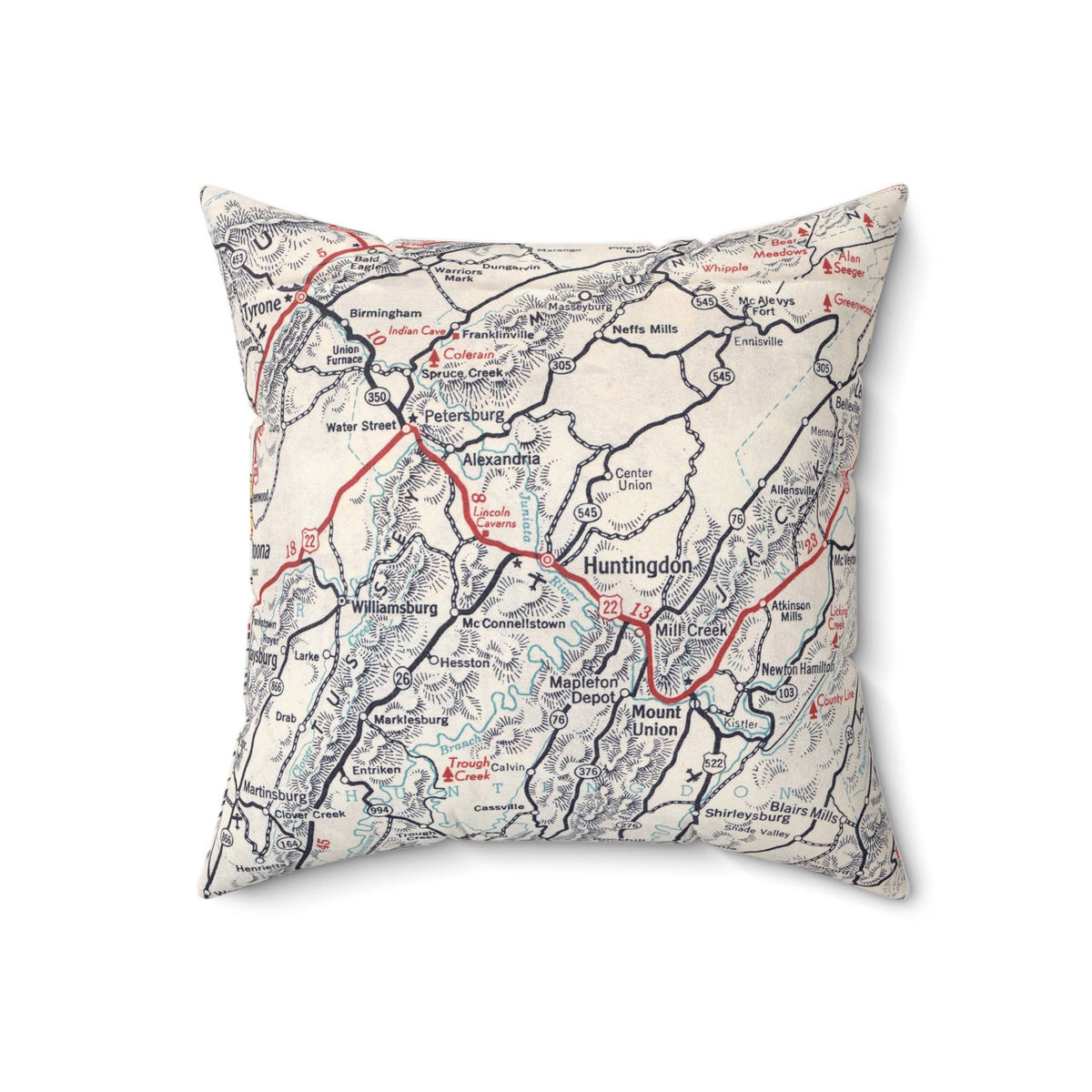 Huntingdon Pennsylvania vintage map throw pillow