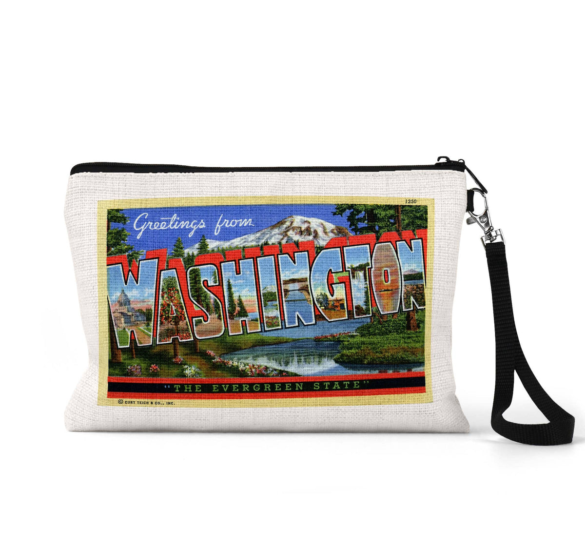 Washington vintage postcard wristlet travel pouch