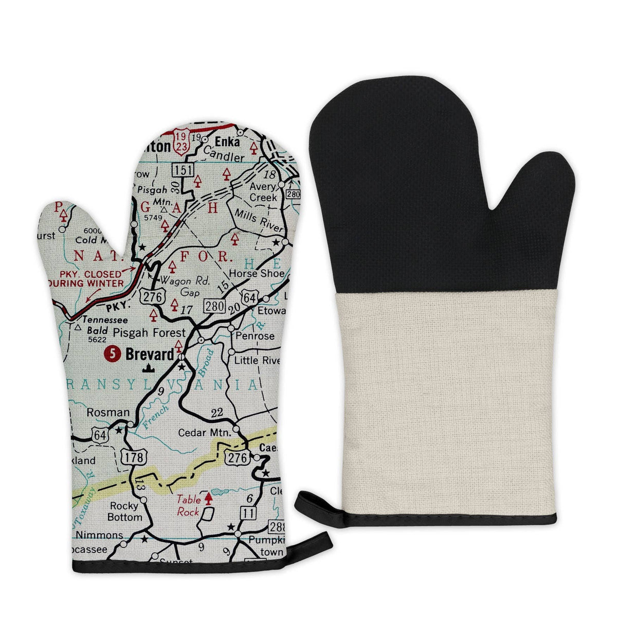 Brevard North Carolina vintage map oven mitt