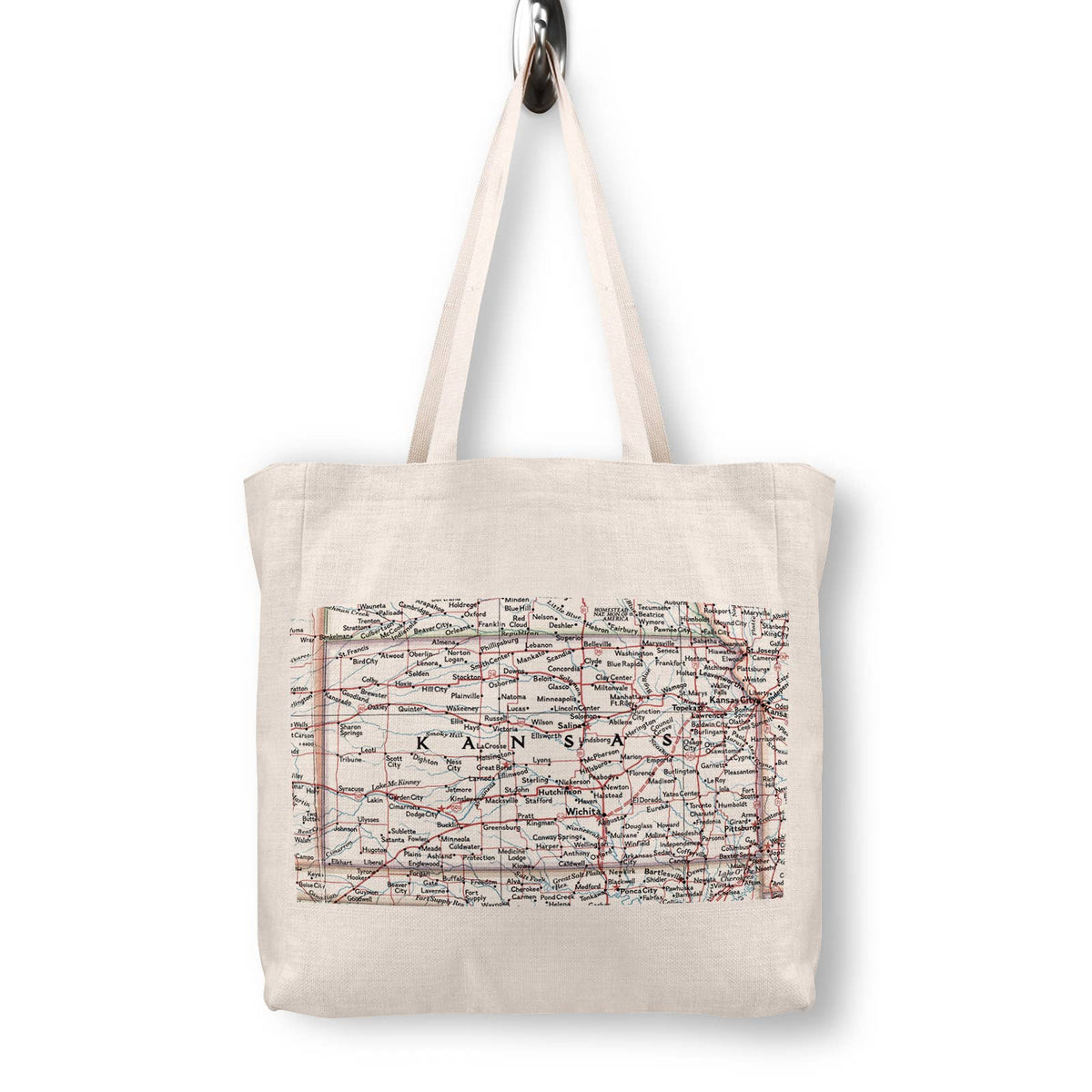 Kansas Vintage Map Canvas Tote Bag