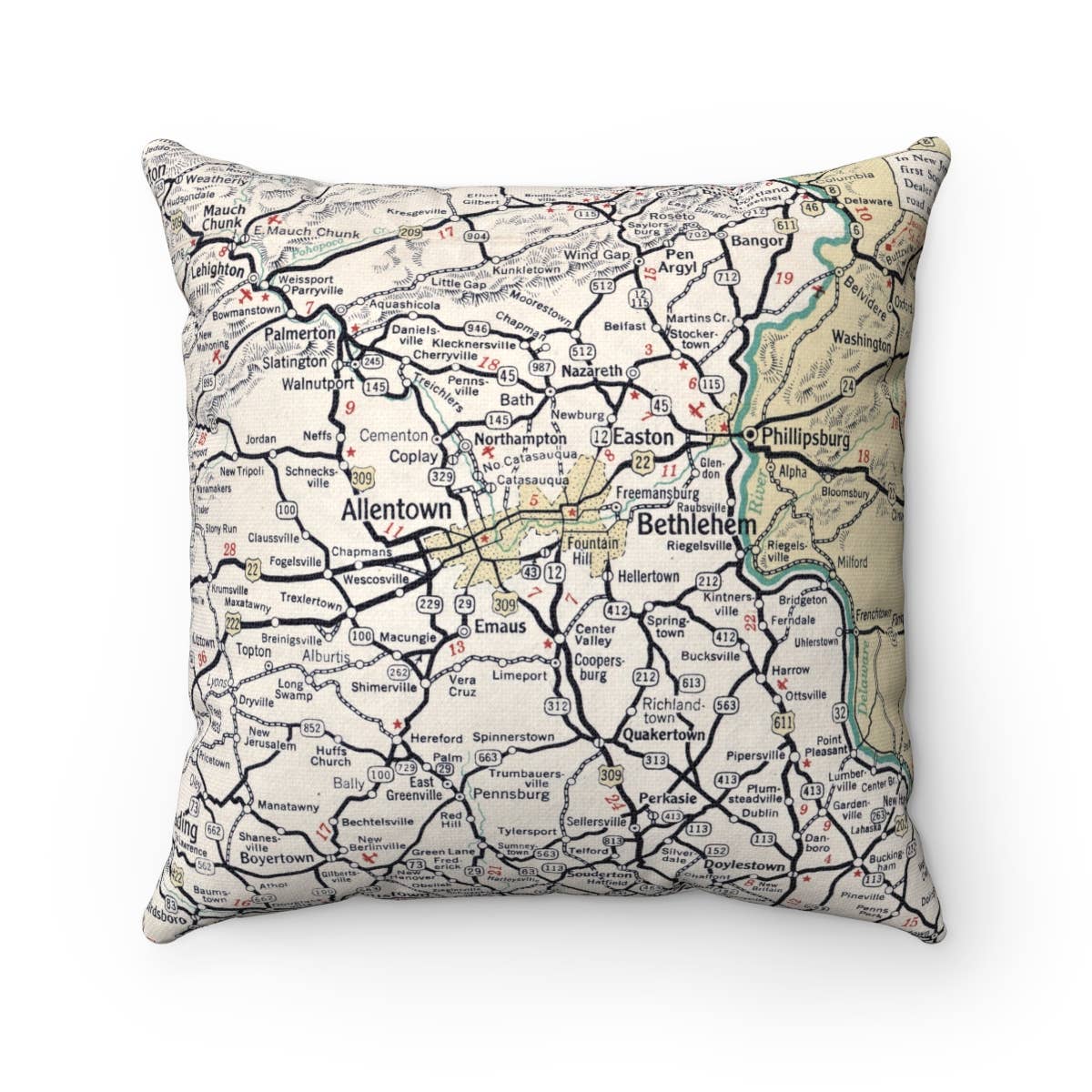 Allentown Bethlehem Pennsylvania vintage map throw pillow