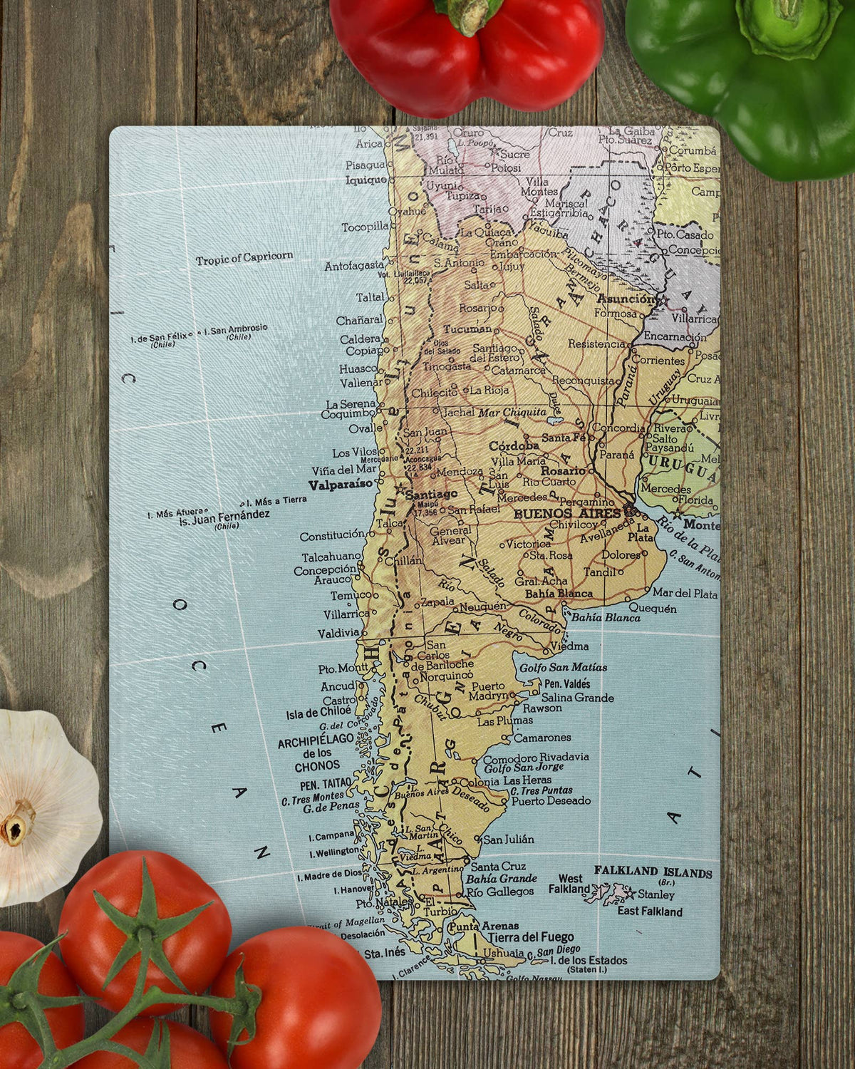 Chile vintage map glass cutting board