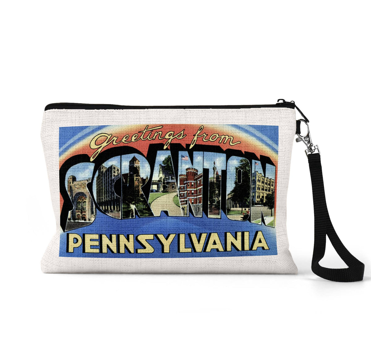 Scranton Pennsylvania vintage postcard wristlet travel pouch