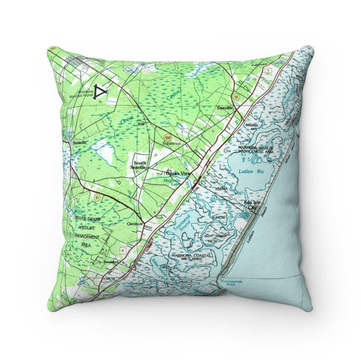 Ocean View New Jersey vintage map throw pillow