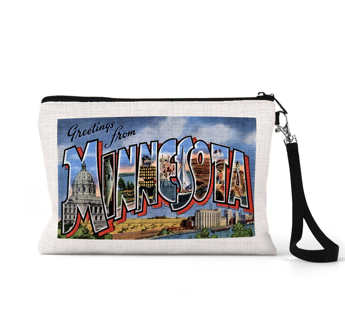 Minnesota vintage postcard wristlet travel pouch