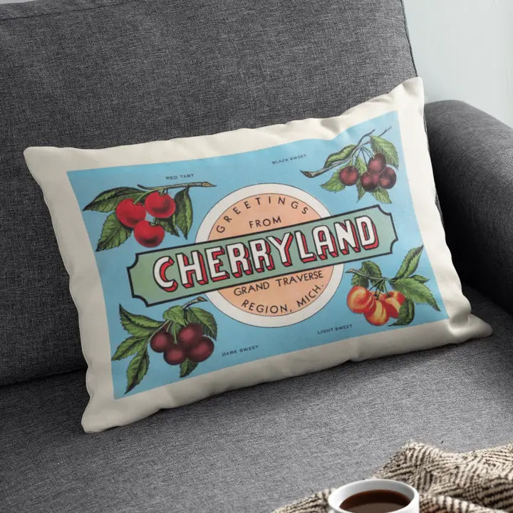 Cherryland Michigan Vintage Postcard Lumbar Pillow | 12x16