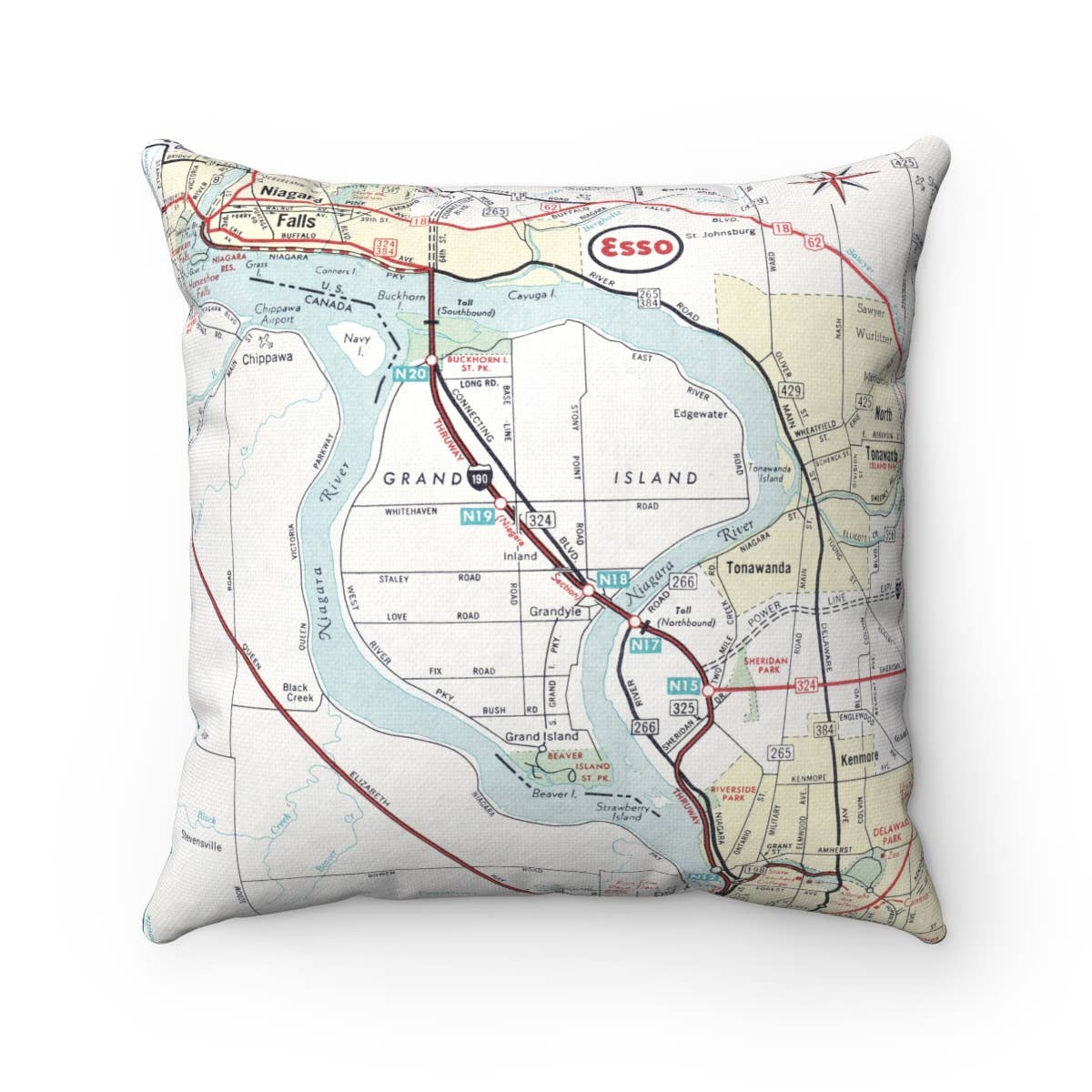 Grand Island New York vintage map throw pillow