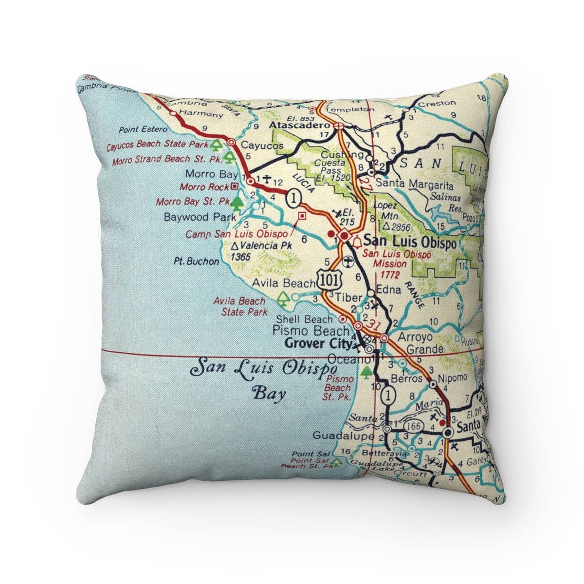 Avila Beach California vintage map throw pillow