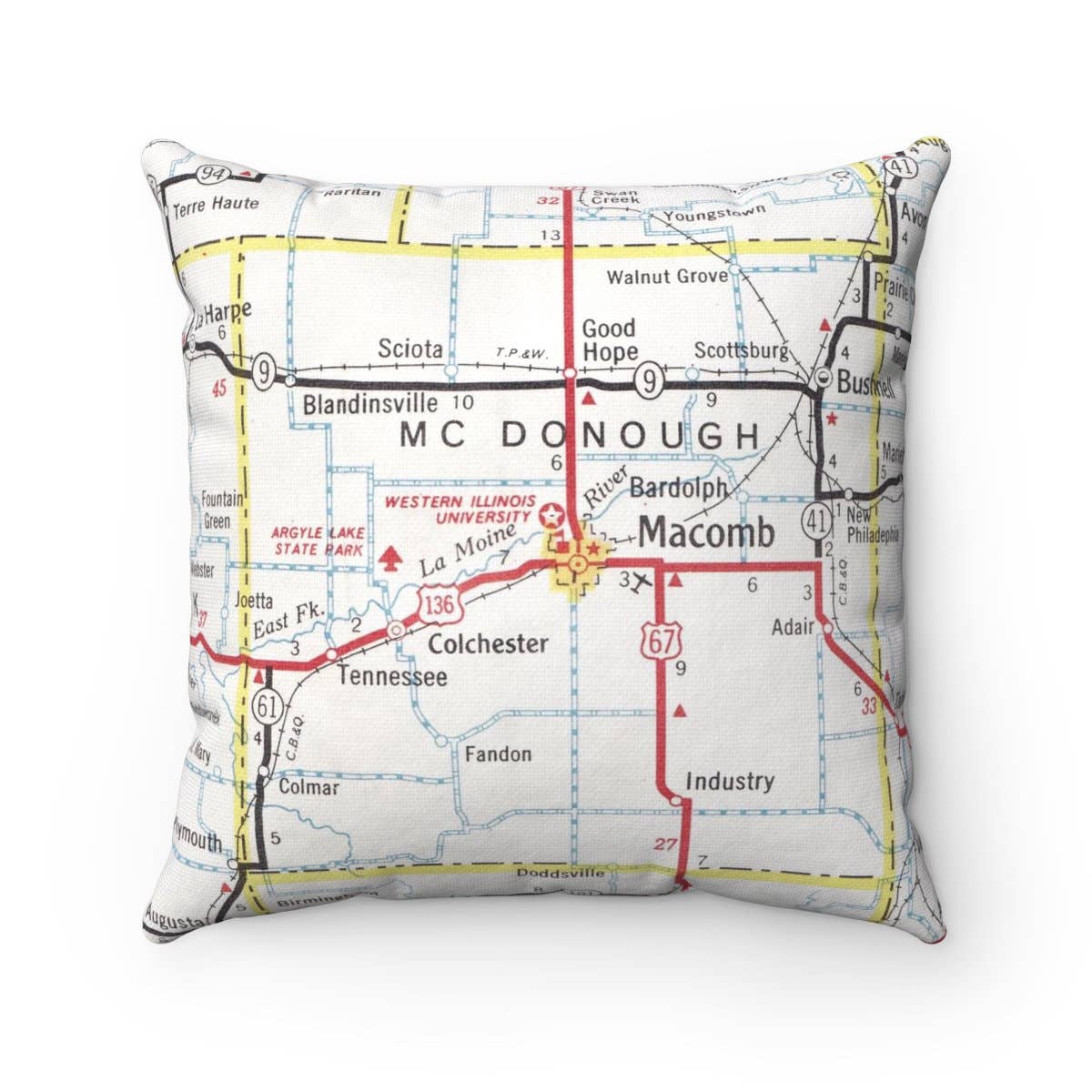 Western Illinois University vintage map throw pillow