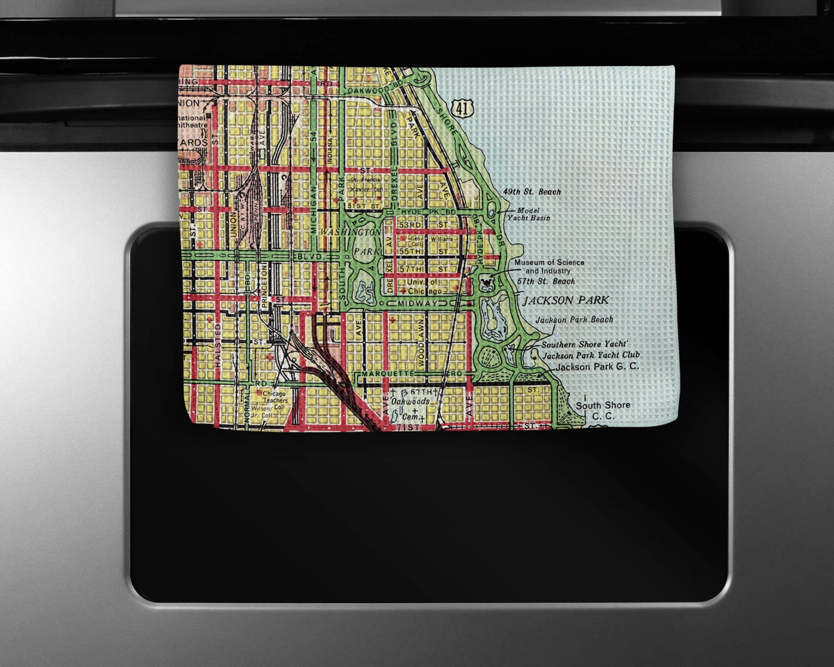 Hyde Park Chicago map tea towel