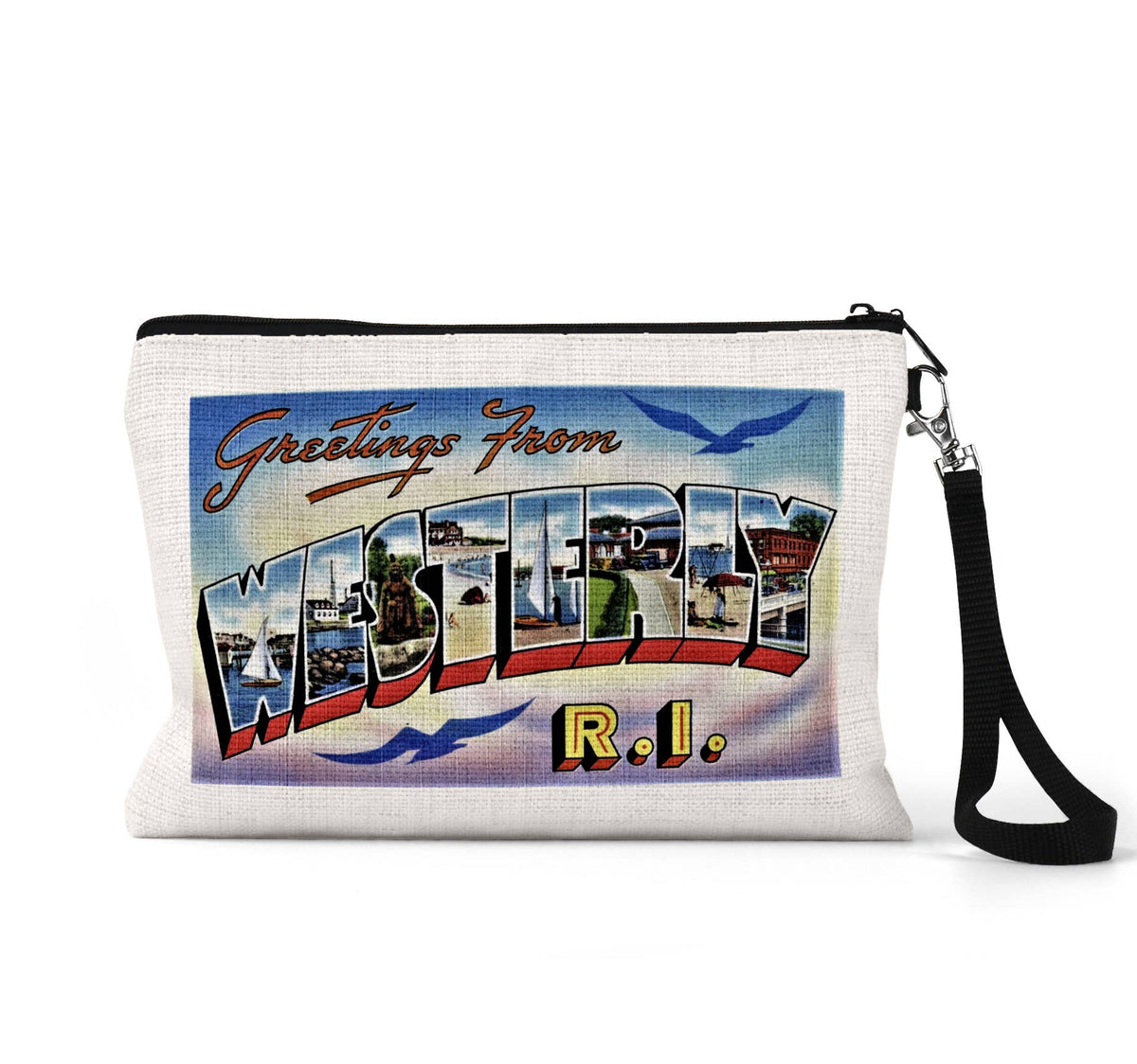 Westerly Rhode Island vintage postcard wristlet travel pouch