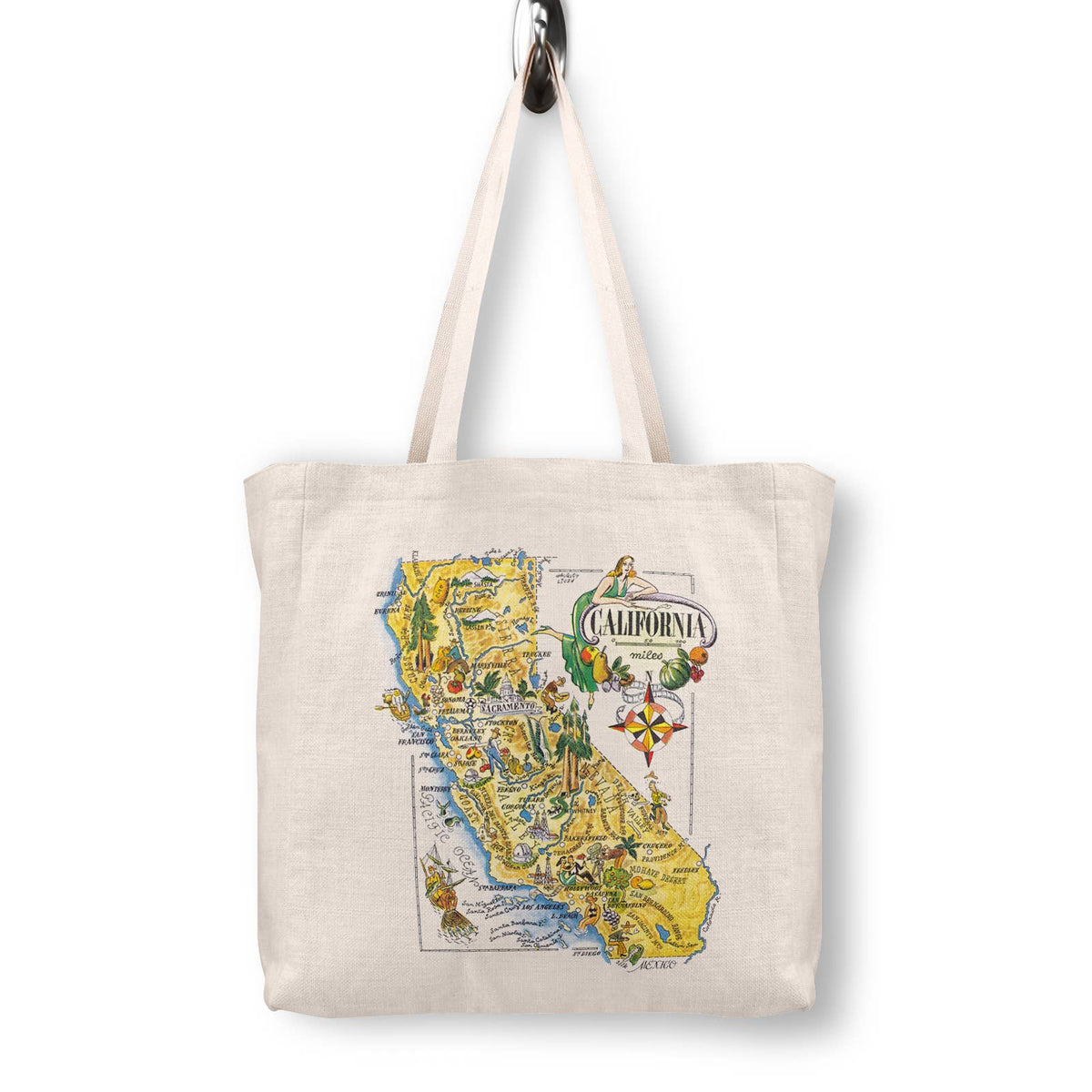 California Vintage Map Canvas Tote Bag