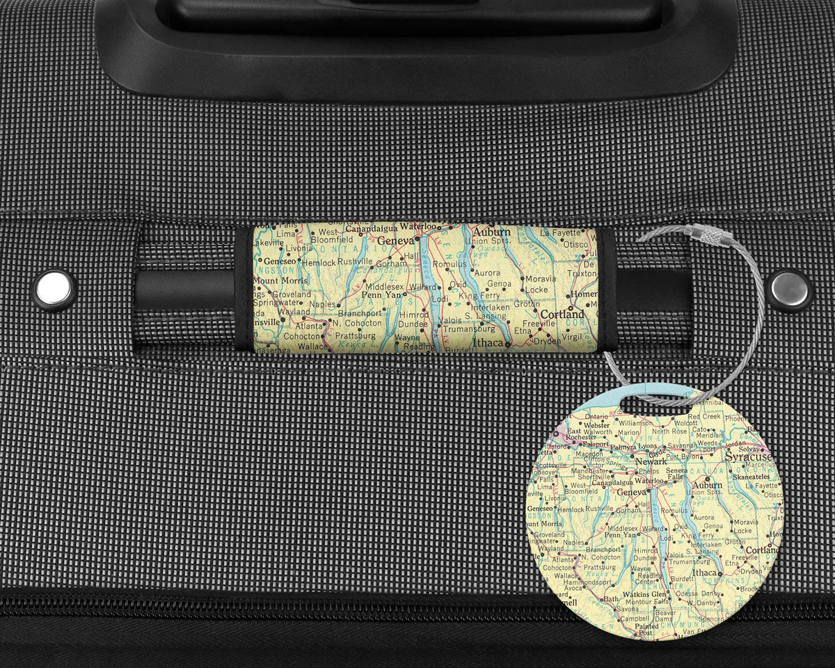 Finger Lakes New York Map Luggage Tag and Handle Wrap