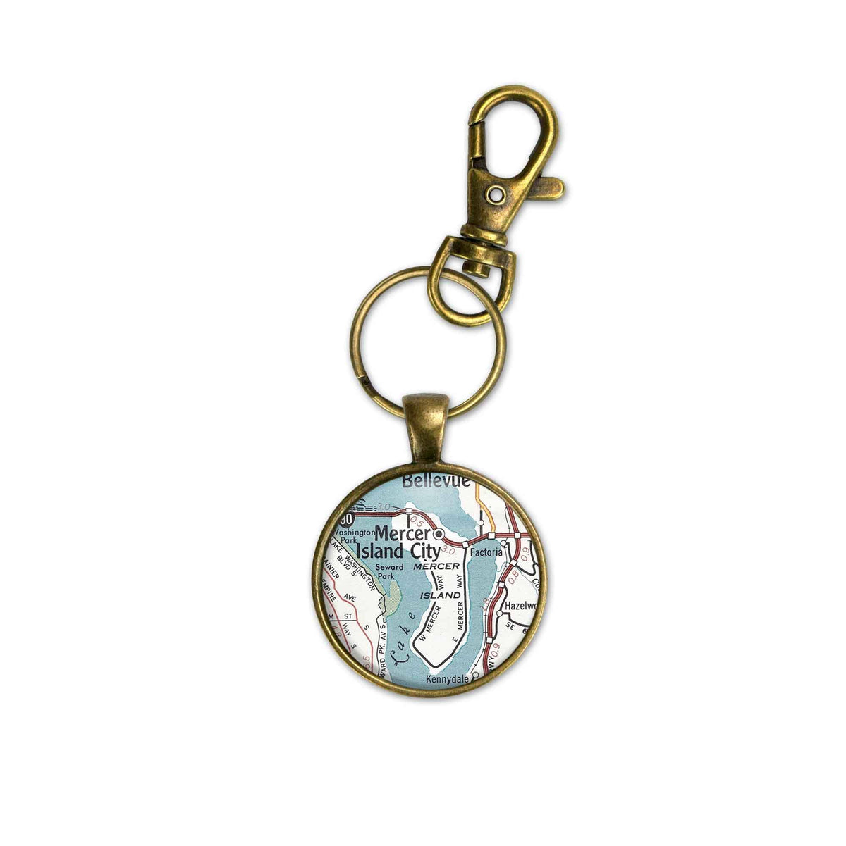 Mercer Island Washington vintage map keychain