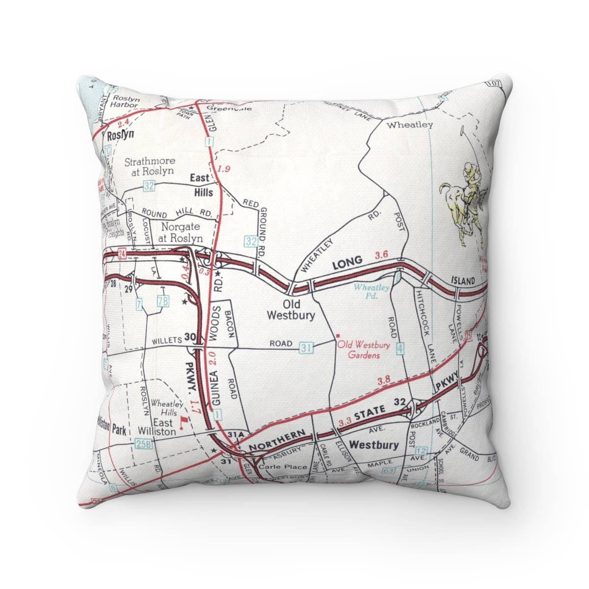 Old Westbury Long Island New York vintage map throw pillow
