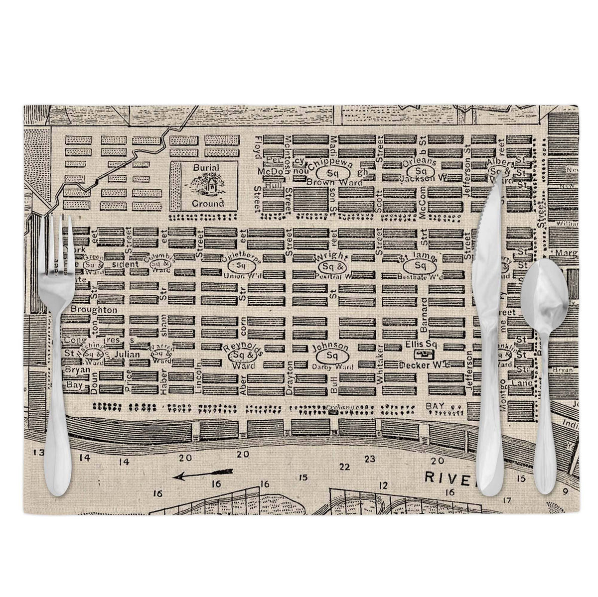 Historic Savannah Squares vintage map placemats set of 4
