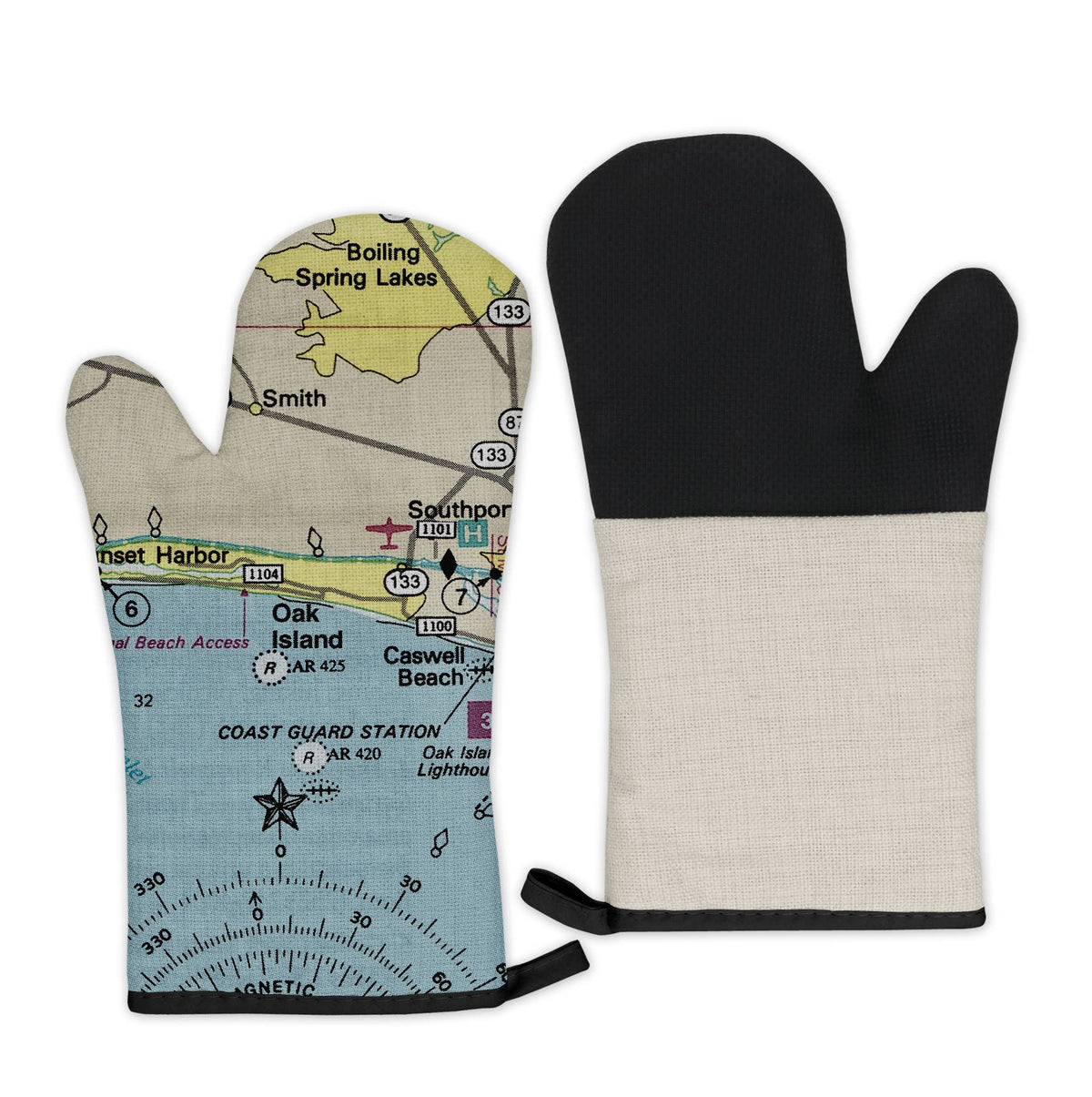 Oak Island North Carolina vintage map oven mitt