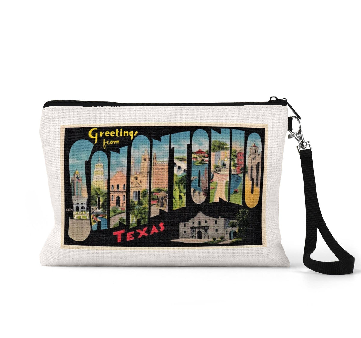 San Antonio Texas vintage postcard wristlet travel pouch