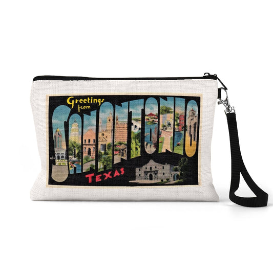San Antonio Texas vintage postcard wristlet travel pouch